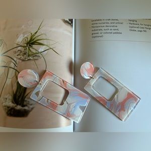 Pink, lavender and white acrylic statement earrings